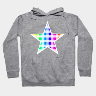 Rainbow and White Buffalo Plaid Star Hoodie